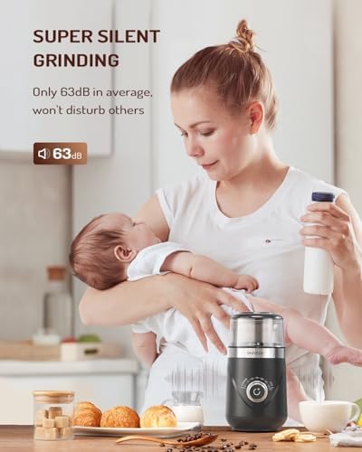 SHARDOR Electric Super Silent Blade Coffee Grinder, Timed Grind Control Rotary Knob, Adjustable Coarse to Fine for Coffee Beans, Spices & Herbs, with 1 Removable Stainless Steel Bowl, Light Gray - Image 3