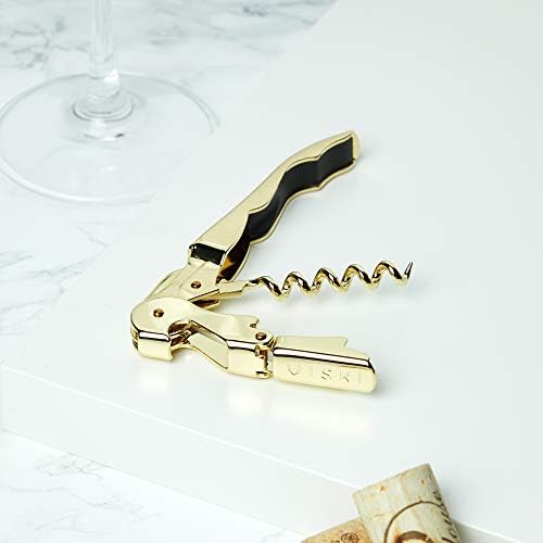 24k Gold Plated Signature Double Hinged Waiter's Corkscrew Wine Opener, Stainless Steel with Built-in Bottle Opener & Foil Cutter for Home Bar, Kitchen, Travel, Gifts for Wine Lovers, Set of 1