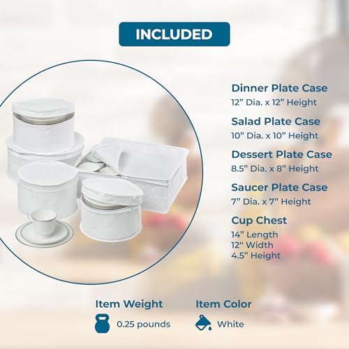 Dinnerware Storage Containers Set, Perfect for Dish Storage, China Storage, and Cup Storage, Quilted Containers to Keep Your Heirlooms and Fine China Protected and Organized, 5-Piece Set
