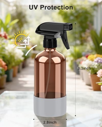 Bontip Amber Glass Spray Bottle, 16 oz with Grey Silicone Sleeve, 1 Pack - Image 2