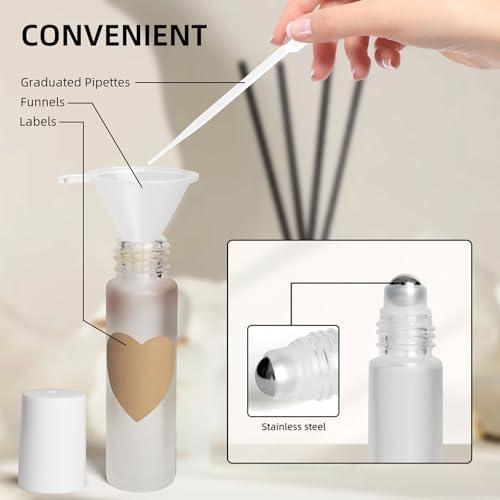 10ml Glass Essential Oil Roller Bottle, 24PCS Clear Frosted Essential Oil Roller Bottles with Stainless Steel Rollers - Refillable, Leak-Proof Design, Suitable for Travel and DIY Skincare Products. - Image 6