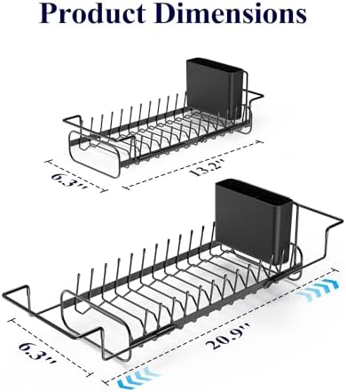 Expandable Dish Rack for Kitchen Counter, Medium, Black