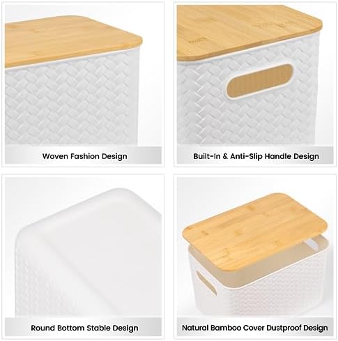 4 Pack Storage Bins with Bamboo Lids,Stackable Box for Organization