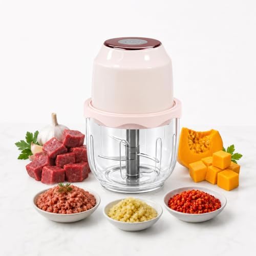 350ML Electric Garlic Meat Grinder, Wireless USB Rechargeable Food Chopper, 6-Blade High-Speed Chopper, Mini Convenient Kitchen Mixer for Garlic and Meat (Pink) by VGASHARE