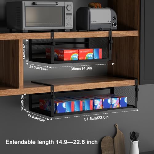 2Pack Expandable Under Shelf Storage Basket Organizer,Black