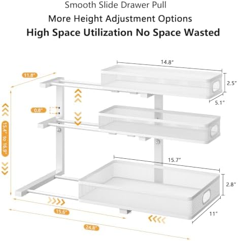 3-Tier Under Sink Organizer, Slide Out Drawer Rack, White, 1 Pack