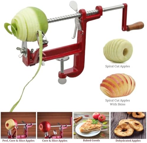 Heavy Duty Cast Iron Peeler with Stainless Steel Corer Slicer and Peeler Blades and a Strong Clamp Base, Apple Pie or Apple Crisp Maker