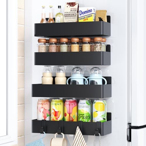 Magnetic Spice Rack for Refrigerator Black, 4 Pack