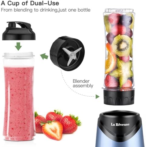 La Reveuse Smoothies Blender Personal Size 300 Watts with 18 oz BPA-free Portable Travel Sports Bottle (Light Blue) - Image 2