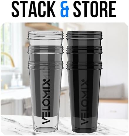 VELOMIX 6 Pack 28oz Shaker Cups for Protein Shakes, Blacks and Transparents - Image 4