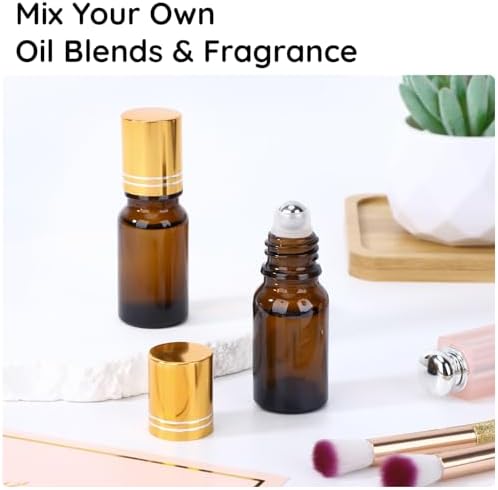 Segbeauty 0.34oz Thick Amber Glass Roll On Bottles for Essential Oils, 5pcs Small Empty Oil Roller Bottles for Eye Essence, 10ml Travel Refillable Roller Ball Applicator, Perfume Oil Rollerball Bottle - Image 5