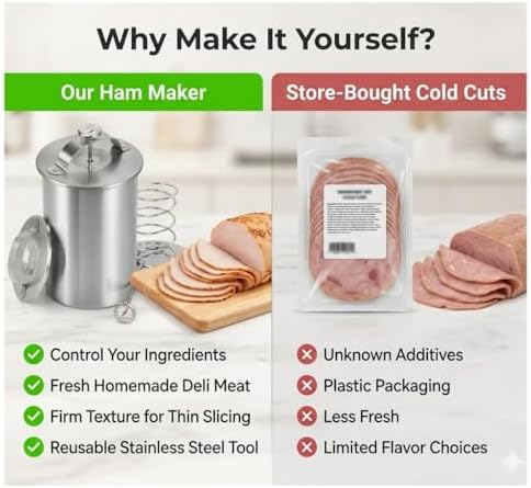 304 Stainless Steel Ham Press Maker with Thermometer Stainless Steel Burger Press-for Homemade Healthy Lunch Meat - Professional Spring-Loaded Meat Cooker Machine for Chicken, Pork, Beef & Seafood - Image 5
