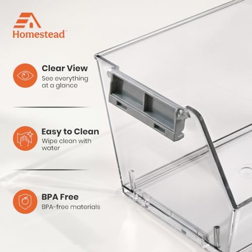 Set of 4 Stackable Storage Bins, 2 Large + 2 Small Clear Plastic Organizer Bins, Open Front Design for Kitchen Pantry, Fridge, Cabinet, Bathroom Organization and Snack Storage