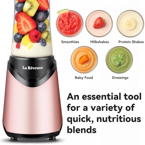 Smoothies Blender Personal Size 300 Watts with 18 oz BPA-Free Portable Travel Sports Bottle (Pink)