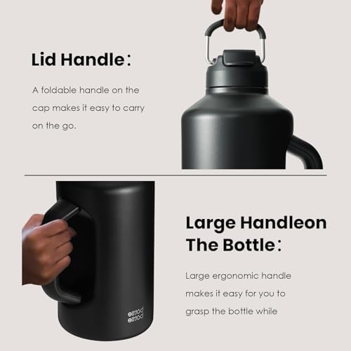 Insulated Water Bottle 64 oz Dual-use Lid black