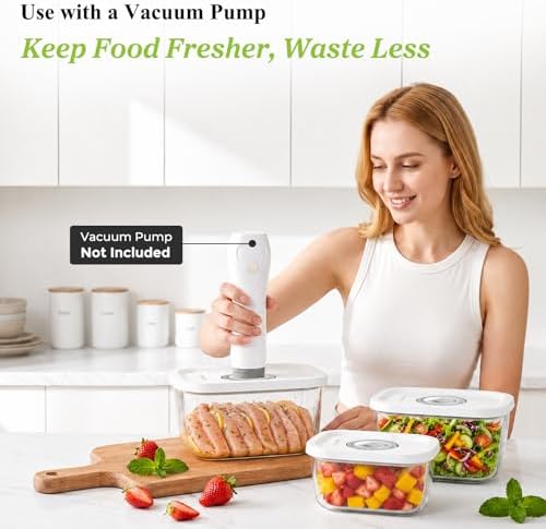 Glass Vacuum Seal Containers for Food Storage, 3PCS Set with Lids