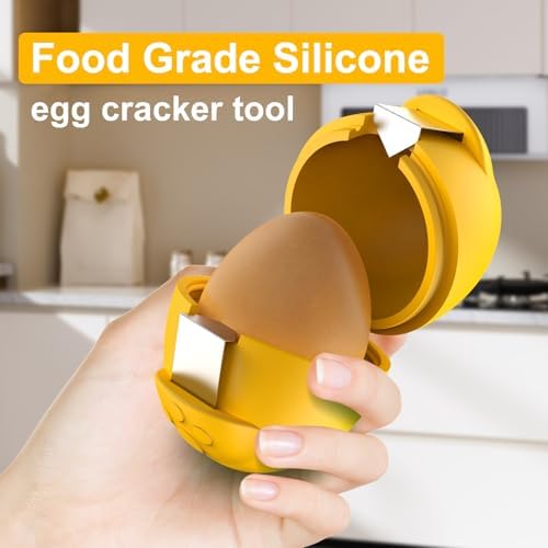 Egg Cracker, Silicone Egg Shell Opener, Cute Egg Shaped Design, Opens Eggs with Ease, A Little Happiness Boost for Your Kitchen. (Color: Yellow, 1-Pack) - Image 2