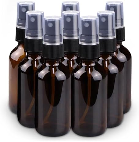 Wedama Spray Bottle, 2 oz Fine Mist Glass Spray Bottles, Little Refillable Liquid Containers for Watering Flowers Cleaning (8 Pack, Amber) by Wedama