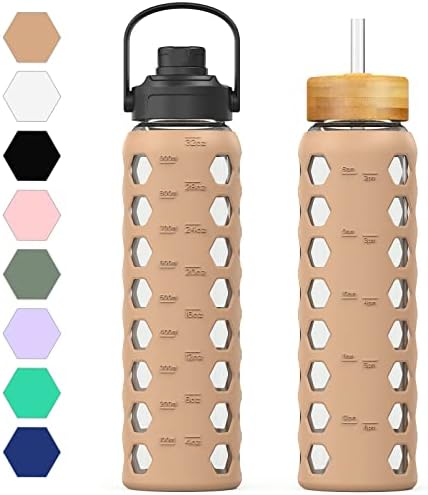 Glass Water Bottle, 32oz, Amber