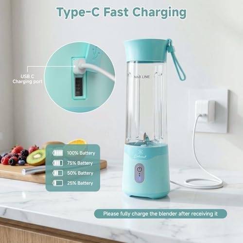 COKUNST Portable Blender, 18oz Small Smoothie Blender with Extra Lid, Green - Image 3