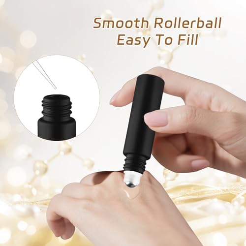 20 Pack 10ml Black Frosted Glass Roller Bottles with Wood Grain Caps Roll-On Containers for Massage Oils and Lotion - Image 4