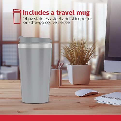 Holstein Housewares Personal Coffee Maker with 14oz Travel Mug – Compact One-Touch Brew Machine with Reusable Filter, Auto Shut-Off, Non-Stick Plate, Ideal for Home, Office, or Dorm. Grey - Image 2