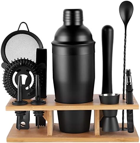 11Pcs-Cocktail Shaker Set Black Bartending Kit 25oz Cocktail Bar Set Cocktail Mix Drink Making Kit Professional Bar and Home Drink Bar Tools for Bartender(Matte Black)