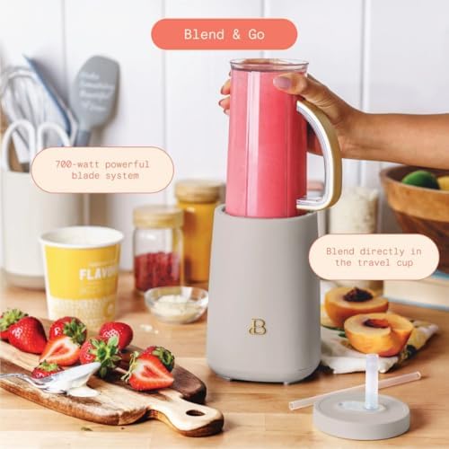 Personal Blender 12-Piece Set, 240W Motor, Emulsifying Stainless Steel Blade System, 16oz Travel Cup with Straw, BPA-Free Dishwasher Safe Jars (Porcini Taupe) - Image 3