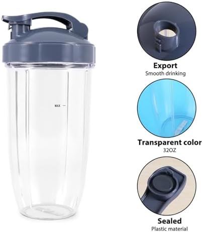 32Oz Blender Replacement Cups with Flip Top Lid, Portable To-Go Blending Cups 2 Pack | Compatible With Nutribullet 600W & Pro 900W Blender - Image 4