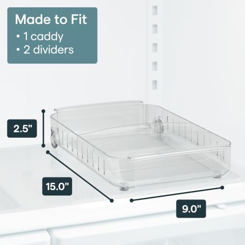 RollOut Fridge Caddy BPA-Free Clear Rolling Refrigerator Organizer Bin with Adjustable Dividers and Handles, 9" Wide