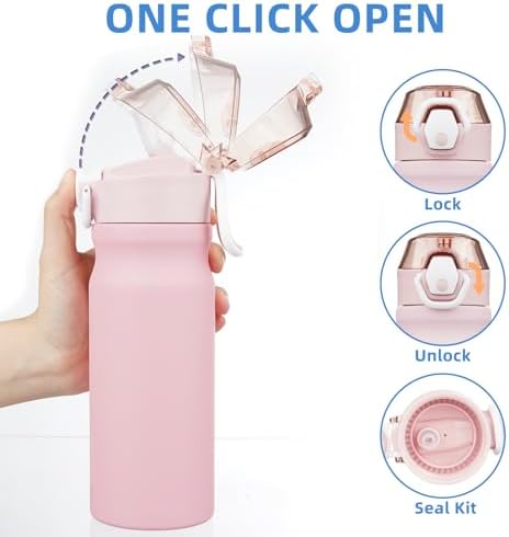 BJPKPK 18 oz Water Bottle with Straw & Handle, Insulated Stainless Flask - Image 3