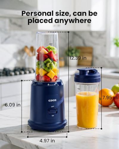 GDOR Personal Blender, 400W Smoothie Maker with 17.6oz Travel Cup, Blue - Image 3