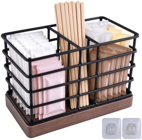 No-Drill Wall Mount Metal Sugar Packet Holder for Coffee Bar, Black