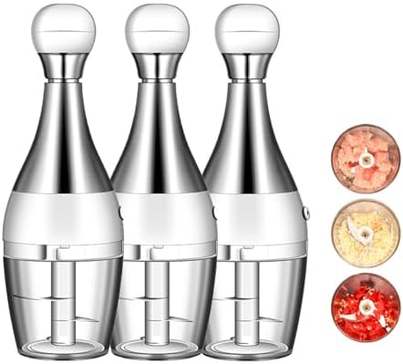 Garlic Nut Onion Kitchen Chopper Dicer, Onion Slicer, Garlic Hand Chopper Mini Stainless Steel, Pecan Chopper, Nut Chopper Manual Glass Jar (3 packs) by Unknown