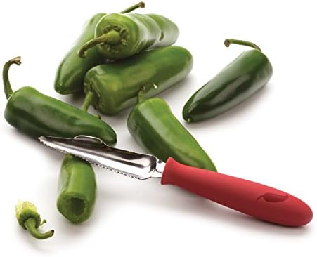 Endurance Collection Vegetable Core & Seed Remover, Tomato, Zucchini, Jalapeno Pepper Corer Tool, Dishwasher Safe, 8.25" Overall Length, Stainless Steel Blade, Red Handle