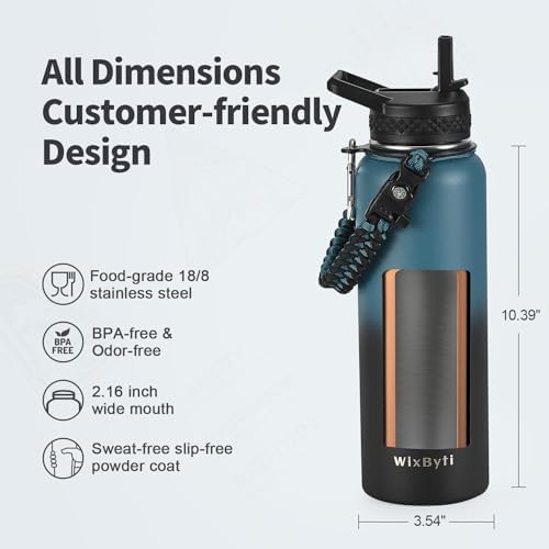 40 oz Insulated Water Bottle with Straw, Stainless Steel Water Jug