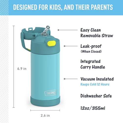 FUNTAINER Water Bottle with Straw, 12oz, Blue/Green