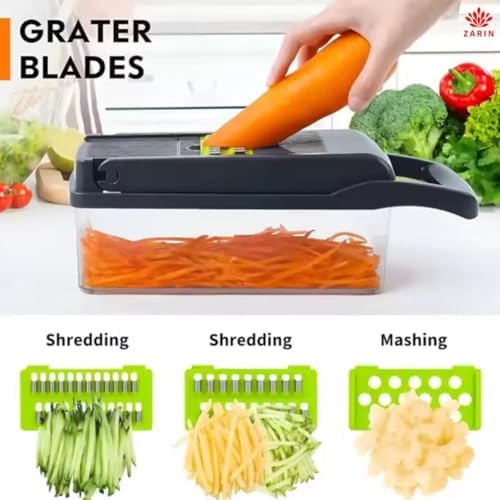ZARIN 16‑in‑1 Vegetable Chopper & Slicer – Multi-Function Kitchen Gadget for Onions, Fruits & Vegetables – Mandoline Slicer with Interchangeable Blades for Easy Meal Prep - Image 4