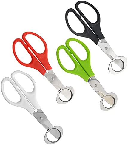 24 Pack Stainless Steel Quail and Pigeon Egg Cutter Scissors Tool for Home Kitchen (Four Colors: Black, White, Red, Green) with ABS Plastic Handle