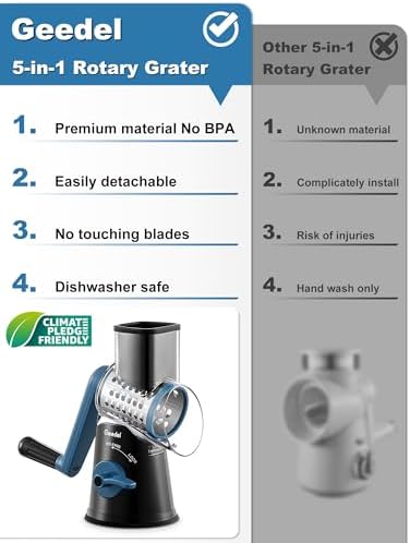 Geedel Rotary Cheese Grater Hand Crank, Cheese Shredder Vegetable Slicer - Image 5