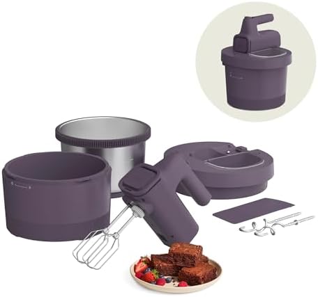 bella 3.5 Qt Hand & Stand Mixer, 2 in 1 Electric Mixer with Bowl, Dough Hook, Whisk & Egg Beater, Multifunctional Handheld Mixer for Baking, 200 Watt, Plum by bella