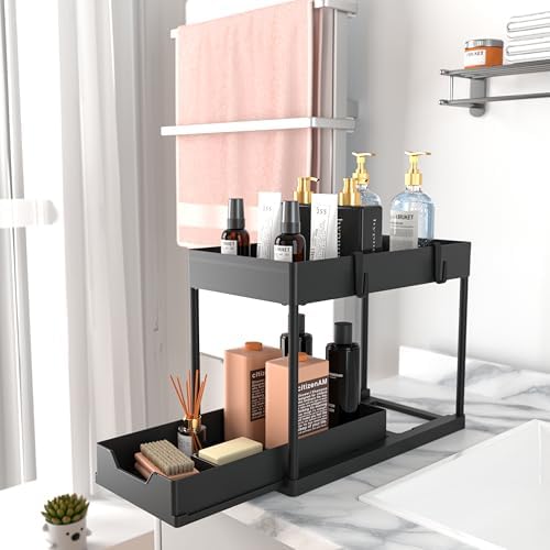 Under Sink Organizer, 2‑Tier Pull‑Out Cabinet Storage for Bathroom Kitchen