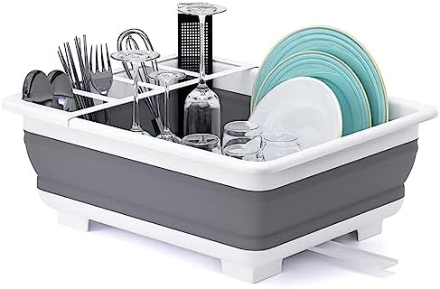 Collapsible Dish Drying Rack Portable Dinnerware Drainer Organizer for Kitchen RV Campers Travel Trailer Space Saving Kitchen Storage Tray
