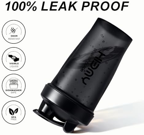 [ 2 Pack 400 ml / 12 OZ Protein Shaker Bottles for Protein Mixes, 2 x Whisk Ball | Shaker Cups for Protein Shakes | BPA Free, 100% Leak Proof, No Smell | Small Shake Bottle (B) Black/Black - Image 2