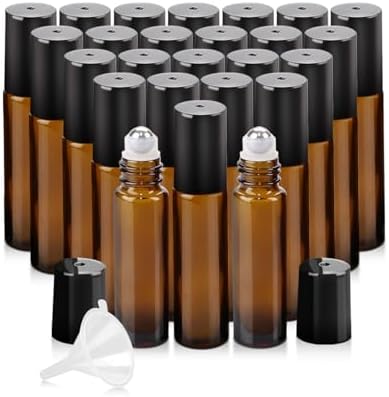 Essential Oil Roller Bottles - 25 Pack Refillable 10ml Glass Roller Bottles by Worldgsb