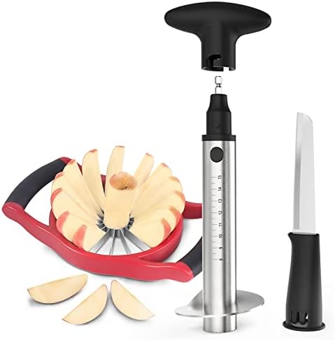 Newness Apple Slicer Corer, 16-Slice [Large Size], Pineapple Corer with Knife, [Upgraded, Electric & Manual]