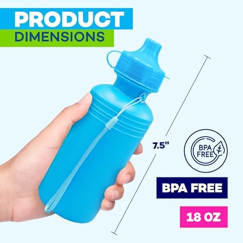 Bulk Water Sports Bottles for Kids 18 oz - 12 Pack Squeeze Reusable Plastic, Neon Colors, BPA Free, Water Bottles Party Favor Gift Giveaways, School Water Bottles
