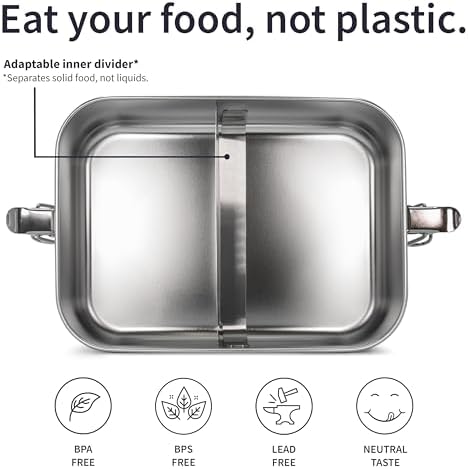 Stainless Steel Bento Box 27 oz, Metal Lunch Box with Compartments, Leakproof Stainless Steel Lunch Container, BPA free Dishwasher Safe Metal Lunchbox