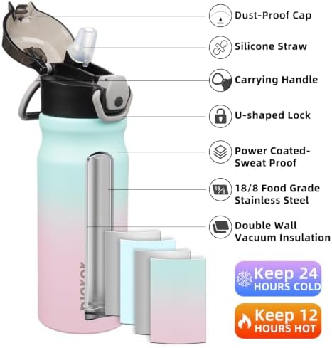 BJPKPK 18 oz Water Bottle with Straw & Handle, Insulated Stainless Flask - Image 2