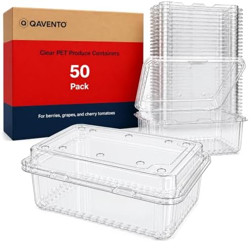 16 oz Clear Plastic Fruit Containers with Hinged Lids, Ventilated